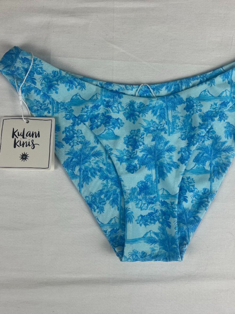 Kulani Kinis NWT Bikini Bottom Size Small Blue, Tropical Palm Tree Print